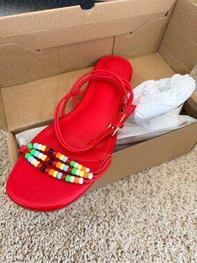 Coutgo red beaded sandals new 7
